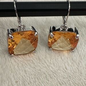 Joan Rivers Large Square Orange Earrings in Silver.